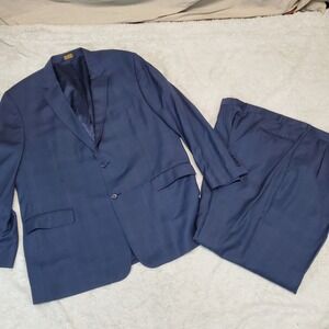 Jos A Bank Blue Plaid Wool Office Work Formal Suit Jacket Blazer 48L Pants 42x30